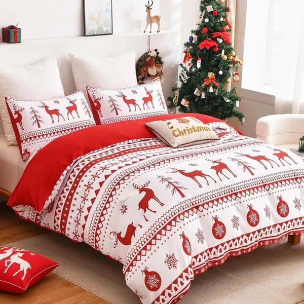 Christmas 3-piece Set With Red Reindeer Snowflake Pattern decoration Soft ultra-fine Fiber Bedding Set 251112