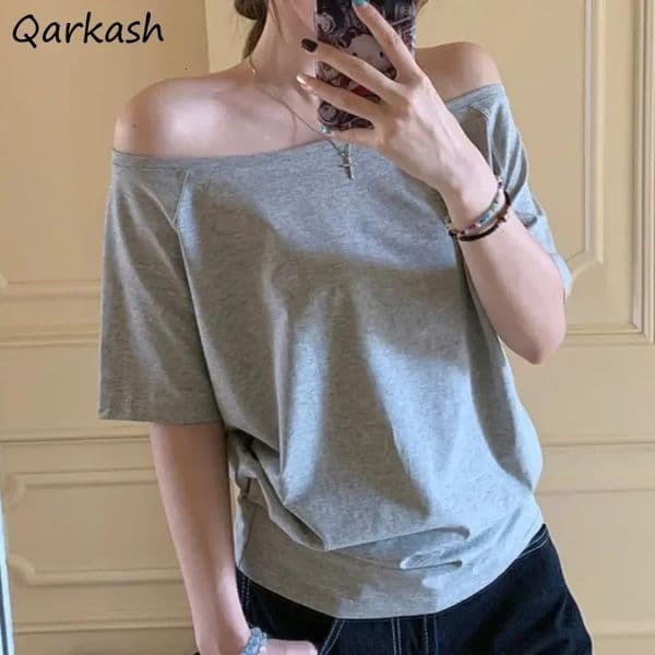 Womens T-shirt solid color simple summer casual Cleanfit short sleeved full match young street clothing Y2k top aesthetic clothing Ins 250410BJ