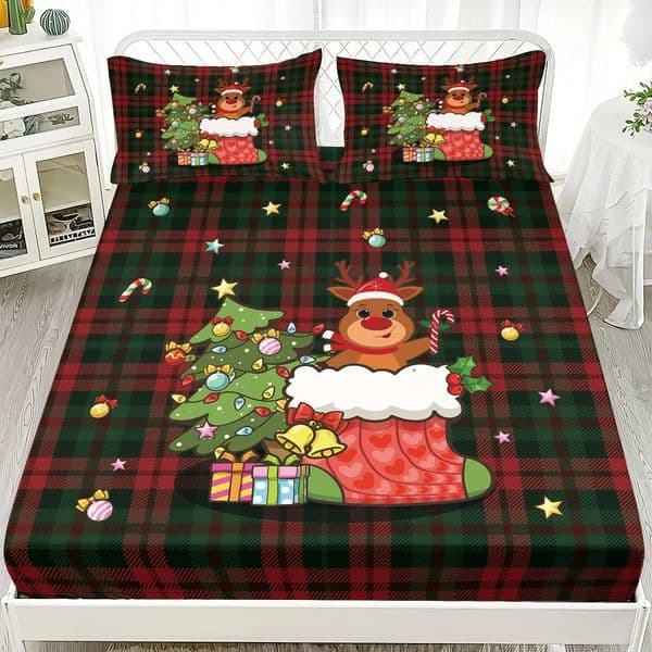 3pcs Merry Christmas print coreless Fitted Shee set multiple size soft bedcover bedroom bedding decorations machine washable 251112