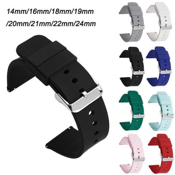 14mm 16mm 18mm 19mm 20mm 21mm 22mm 24mm Quick Release Soft Silicone Watch Band Universal Rubber Waterproof Bracelet Replacement W251114