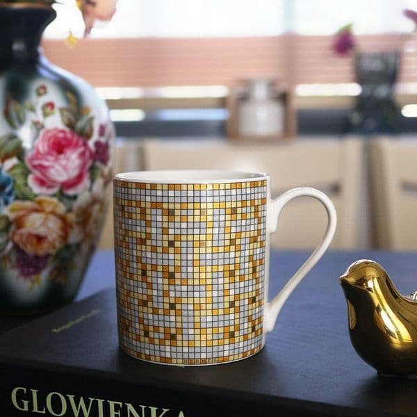 Modern Bone China Coffee Cup Light Luxury Mug European Gold Mosaic Home Breakfast Couple Milk Cup