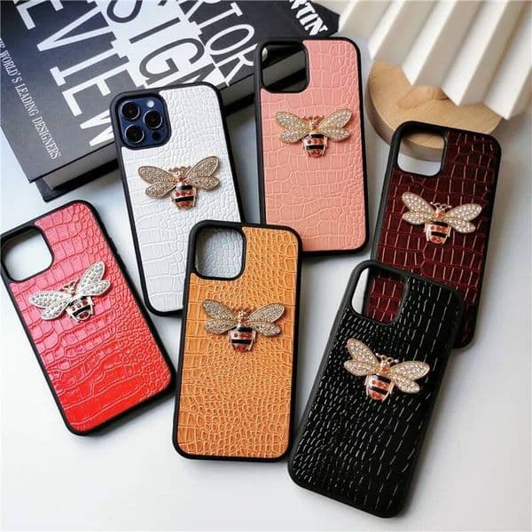 Luxury Business Diamond Bee Animal Leather Female Soft Case For Iphone 15 14 11 12 13 Pro Max 7 8 Plus Xr X Xs SE Cover Fundas Q260428