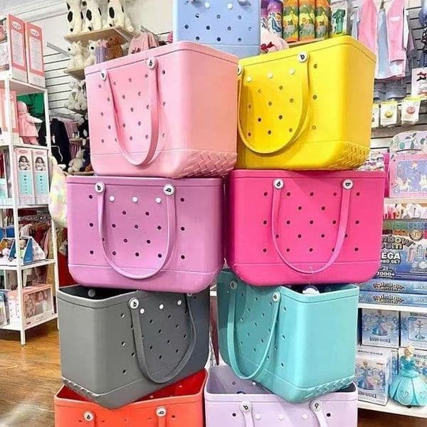 2025 New M/L/Xl Fashion Beach Bags EVA Rubber Waterproof Storage Baskets Travel Shopping Handbag Women Shoulder Solid Color Tote Bag Free Shipping