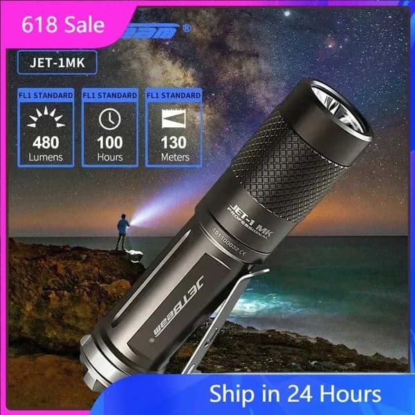 JETBEAM JET-1MK Flashlight 480LM EDC Lantern 130M Beam Distance Torch IPX8 Waterproof High Power Led Flashlights for Hiking Camp Z251115