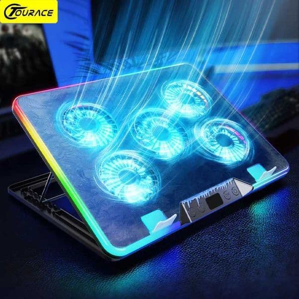 TOURACE Gaming Laptop Cooling Pad RGB Ultra-thin Radiator Five Quiet Fans Adjustable Notebook Cooler Stand for Laptop 11-21 inchM251115