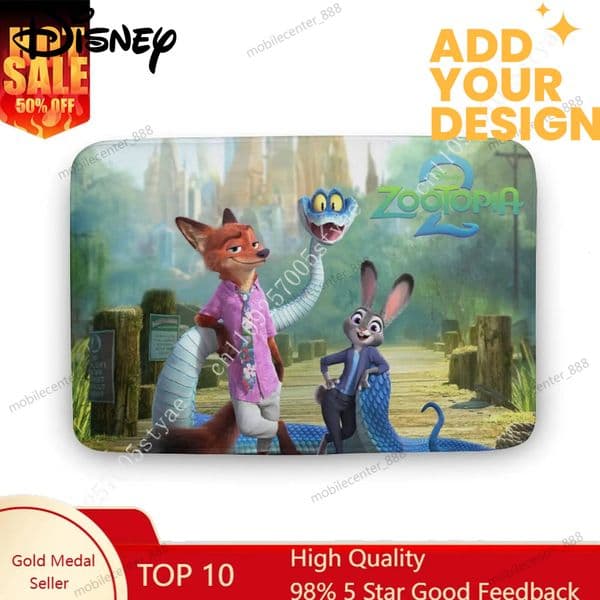custom Zootopia 2 Doormat Disney Cartoon Rug Floor Mats Welcome Porch Home Holiday Party Decor Carpet Gifts Custom Non-Slip Rugs