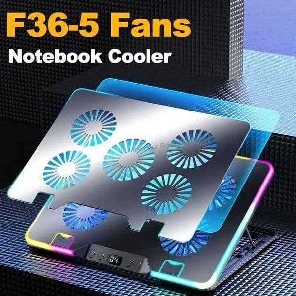 F36 Gaming Laptop Cooling Pad w/ 5 Fan Dual USB LED Screen Laptop Notebook Cooler Stand for 11-173 7 Angle Adjustable BracketM251115