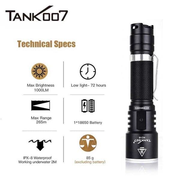 TANK007 KC15 Rechargeable 10W LED Flashlight Tactical Torch Portable USB Charging Powerful Flashlights for Travel Hiking Camping Z251115