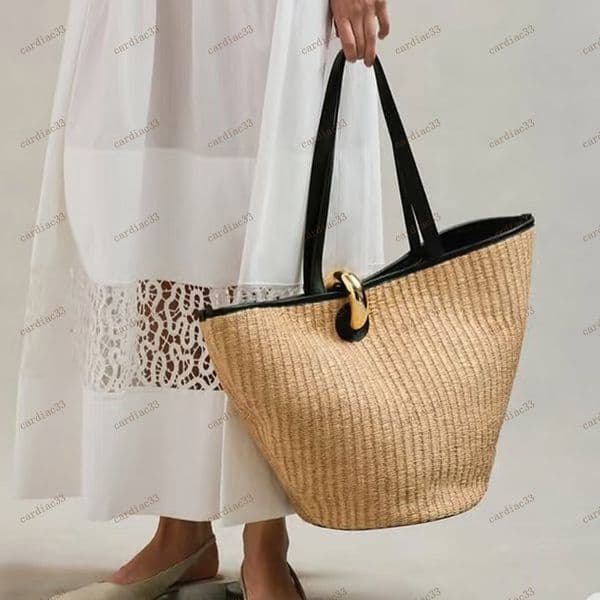 Luxury designer bag Lafite grass bag new gold buckle handbag Le Petit Bambo Asymmetric vegetable basket bag Large metal buckle decoration shoulder bag