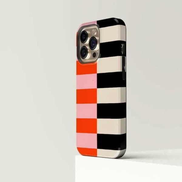 Clmj Luxury Bicoloured Stripes Black Phone Case for iPhone 16 15 14 13 12 11 Pro Max Plus Magnetic Double-layer Back Cover H251115