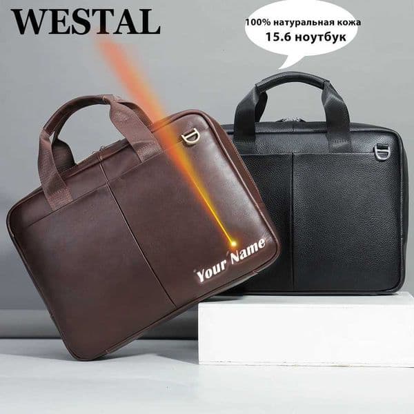 WESTAL 15 inch Laptop Bag for Mens Briefcases Genuine Leather Mens Executive Briefcase Portafolio Business Men Computer Bags Z251114