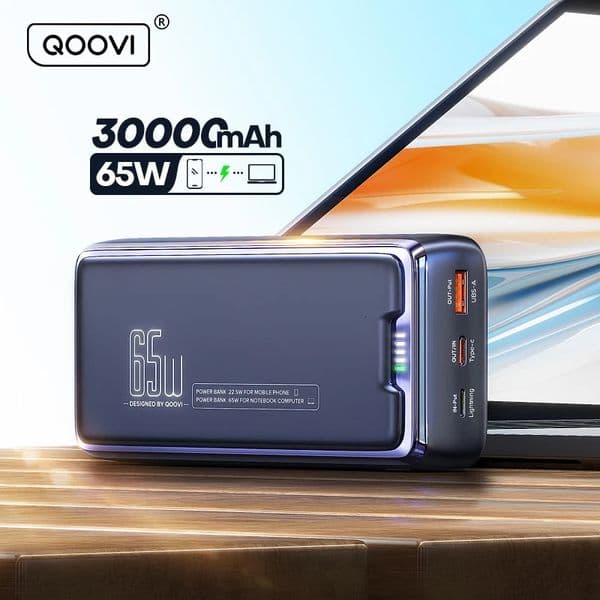 QOOVI Power Bank 30000mAh External Battery Capacity PD 65W Fast Charging Portable Charger Powerbank For Laptop iPhone 251114