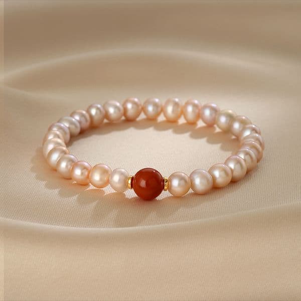 Pink purple natural freshwater pearl bracelet Nanhong agate bracelet.