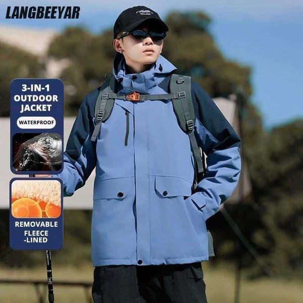 High End Thick 3-in-1 Interchange Jacket Fleece-lined Outdoor Coats Men Hooded Sports Parka Heavy Windbreaker Casual Outerwear M251115