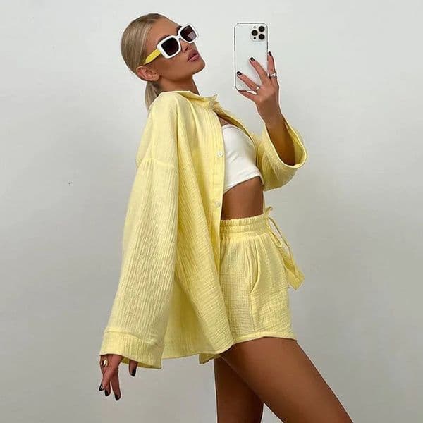 Colorful Plus Size Loose Cnady Color Two Piece Short Set BouseWide Leg Shorts Summer Spring Two Piece Shorts Set 250415