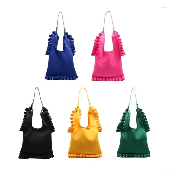 Totes X7XC Pleated Ruffle Trim Handbag For Women Fashion Solid Color Underarm Shoulder Bag