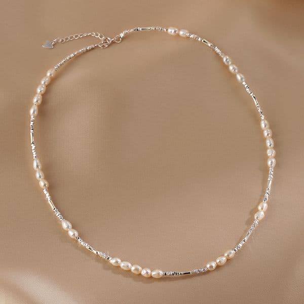 Natural Pearl Necklace Women's S925 Sterling Silver Necklace for Gift