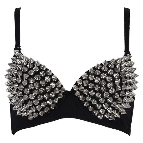 Silver Rivets Punk Rave Bralette Lingerie Gothic Bra Top Sexy Push Up Brassiere Nightclub Party Bar Fashion Bras for Women 251110BANJIA
