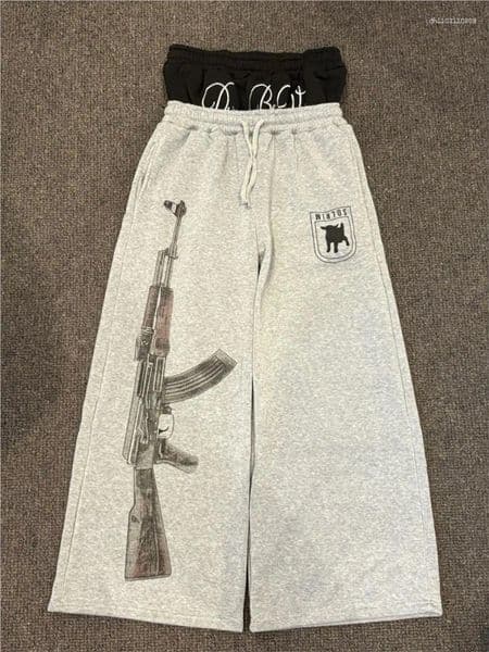 Men's Pants Y2K Retro Harajuku Double Embroidered Waist Print Sweatpants Hip Hop Goth Clothes Fashion Wide Leg Baggy Streetwear Unisex