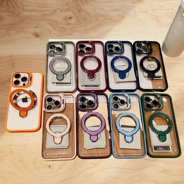 Transparent magnetic Ring Holder Glass Lens Phone Cases For iPhone 16 16e 15 14 13 12 11 Pro Max 16 Plus XR Magsafe Wireless Magnetic Hard Bumper Cover camera protection
