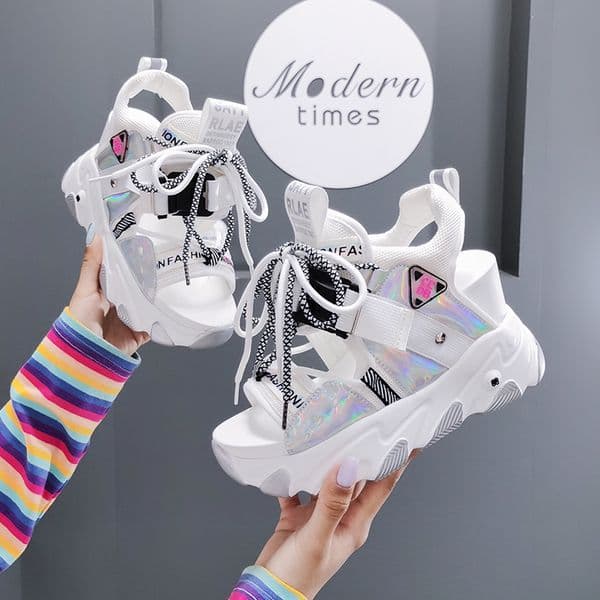 Luxury Fashion Sports Women Shoes Velcro Thick Bottom Water Casual Shoes Fashion Shining Beach Designer Outdoors Sandals High Heels Wedges Casual Sports Shoes