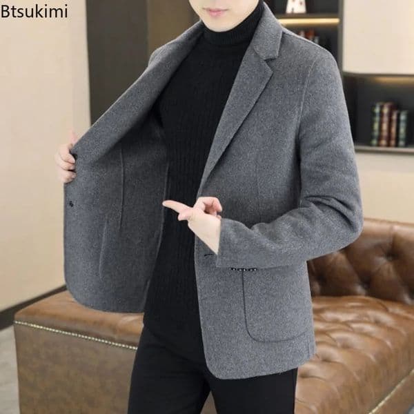 Wool Suit Jacket Mens Winter Suit Coat Slim Fit Woolen Business Jacket Autumn and Winter Lapel Long Sleeve Two Button Suit 251113BJ