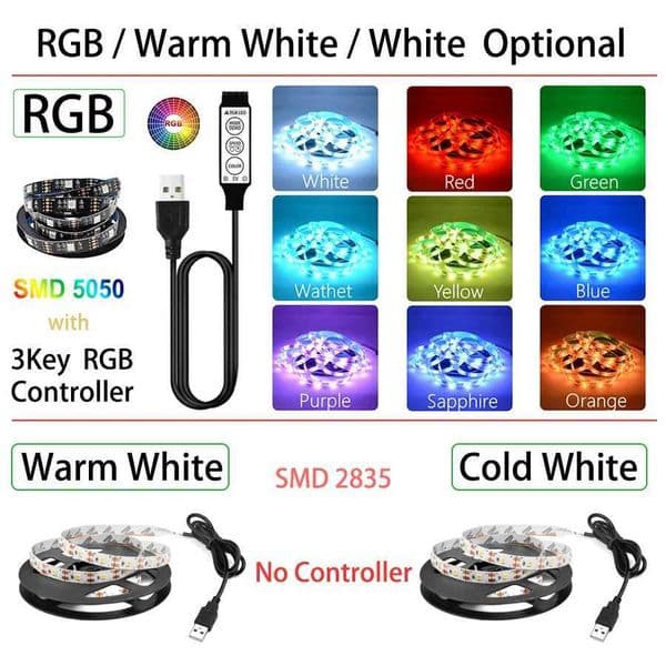 USB LED strip light 5V 1M 3M 4M flexible light RGB tape diode 2835 5050 DC5V desktop screen TV backlight illumination computer Z250416