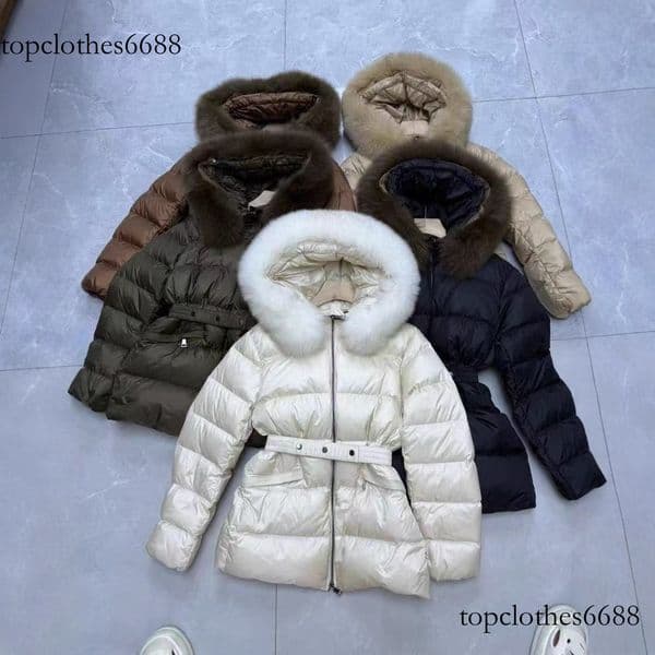 2025 Winter New Style Fox Fur Collar Hooded Down Jacket for Women, Waist-Cinching, Big Brand, No Label, Warm Coat