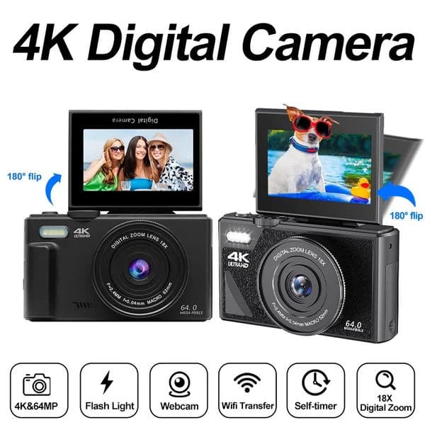 4K Digital Camera 64MP 30 Inch Rotatable Screen 18X Digital Zoom WiFi Vlog Camcorder Retro Video Recorder YouTub Webcam Cameras 251114