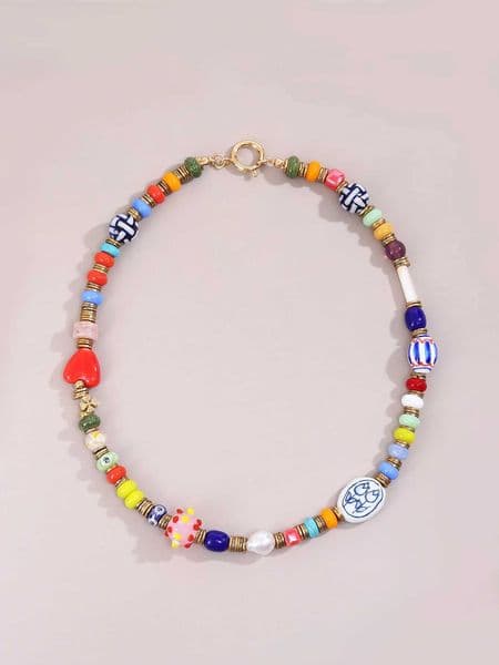 1 piece of mixed colored glass beads handmade Galed beads necklace with ceramic hand dried beads suitable for summer and daily occasionsXJ250416