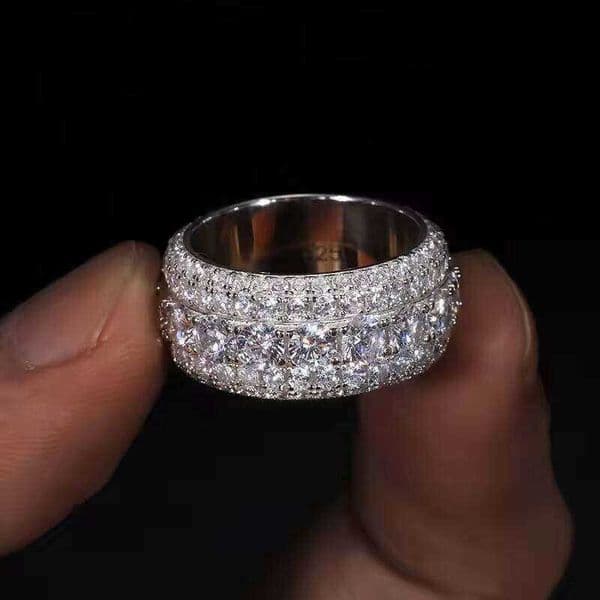 Iced Hip Hop Out 925 Silver Pass Diamond Tester 5 Rows VVS Moissanite GRA Rapper Dazzling Sparkly Eternity Band Ring For Men