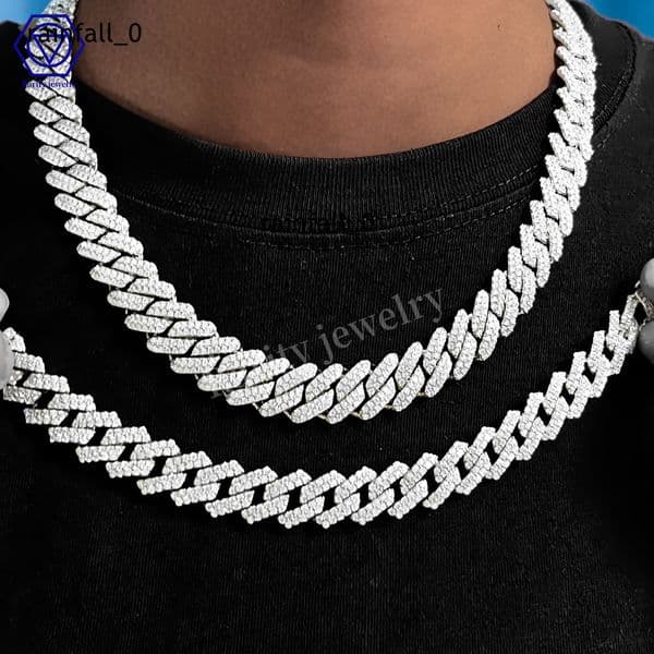 Rarity 12mm S925 Solid Silver Cuban Link Mossanite Chain Cuban Chunky VVS Real Diamond Lab Moissanite Cuban Link Chain