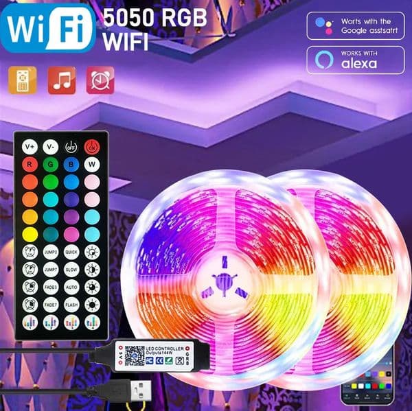 RGB Led Strip Lights 5m 10m 20m 30m Led Room Light with APP Control Flexible Ribbon Luces Led Tape for Room Bedroom Decoration 251114
