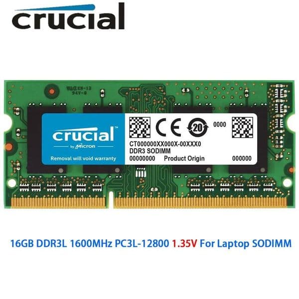 Crucial Memoria RAM DDR3L 16GB 1600MHz PC3L-12800S 204Pin 135V SODIMM Memory DDR3 16GB 1600MHz PC3-12800 Laptop Notebook RAMs