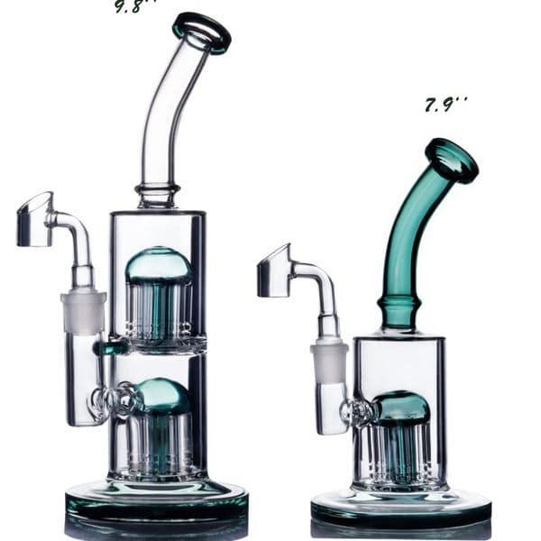 9.8inchs Double Arm tree Perc Bong Recycler Hookahs Smoking Glass Water Pipes Bubbler oil Bong With 14mm banger