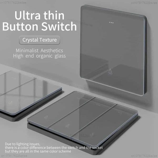 Gray Glass Wall Square Switch Panel EU UK Standard 16a Socket Large Panel Wall Light Switch Usb TypeC Socket Net TV Tel SocketW251117