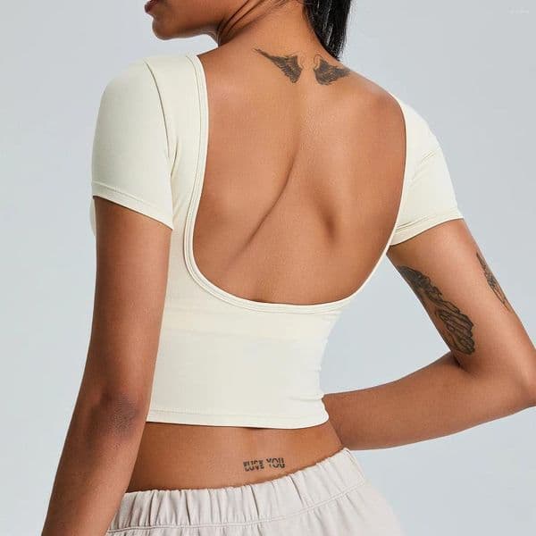 Active Shirts Tight Soft Yoga Clothing Short-sleeved Women Quick-drying Fitness Workout Tops Outer Wear Versatile Running Back Sports