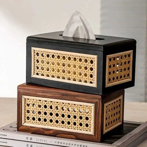 Luxury Rattan Tissue Box Living Room Bedroom Desktop Napkin Wet Wipes Container Case Wooden Bathroom Paper Holder Home Decor Y251117