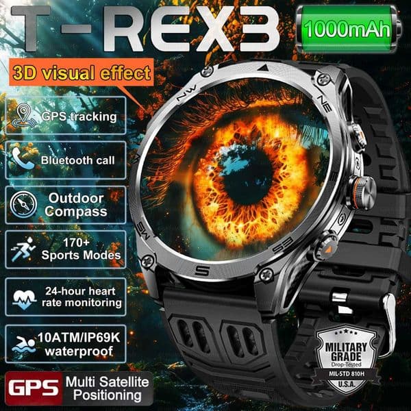 2025 New 10ATM Waterproof Tactics Sport SmartWatch Compass 1000Mah Battery Sport Flashlight BT call Smart Watch For Men GPSM251117