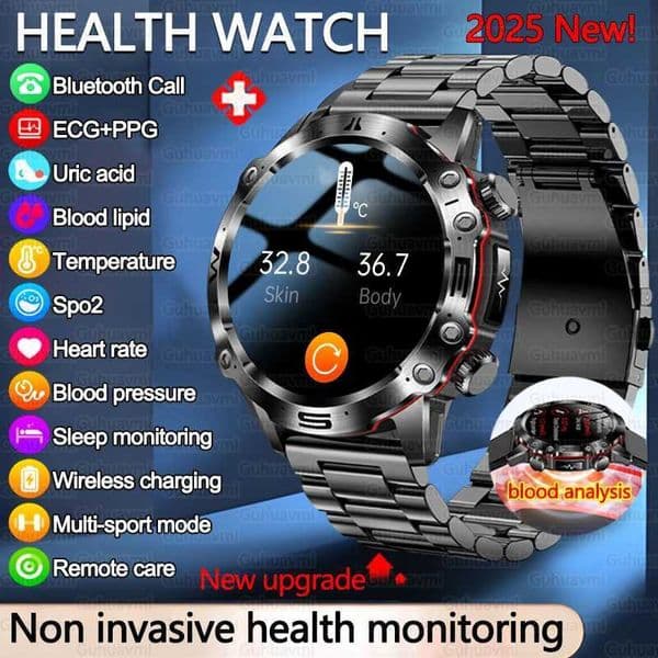 2025 New Precise Blood Lipids Uric Acid Smart Watch For Men ECGPPG Clock Call Health Smart WatchesM251117