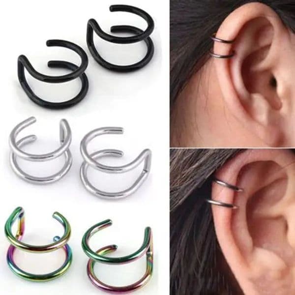 Stainless Steel Clip Earrings 2Row Cartilage Ear Nose Lip Cuff On Gift aretes de mujer 250114