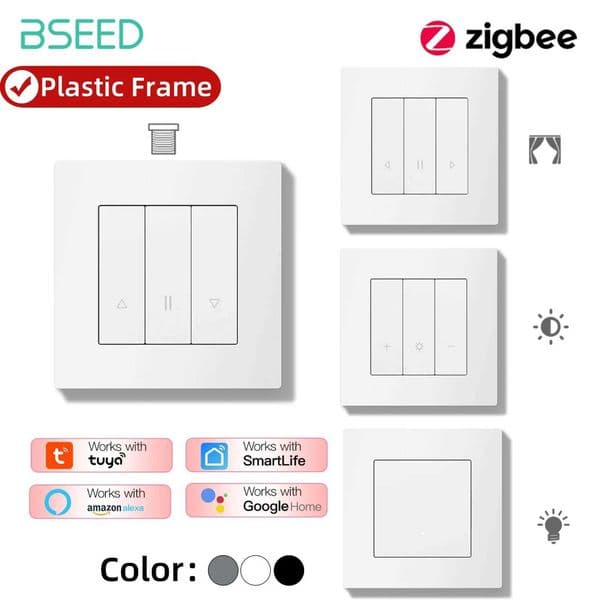 BSEED Zigbee Curtain/Light/Roller/Dimmer Switch Series Wall Smart Click Switches Shutter Backlight Plastic Frame Tuya APP SwitchW251117