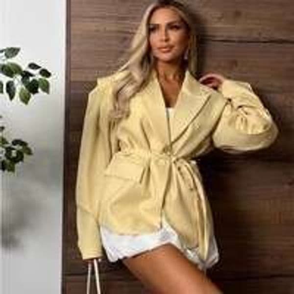 Solid Color Fashion Lapel Waist-Tie Blazer Early Autumn European And American Cross-Border New Style Suit Jacket B5