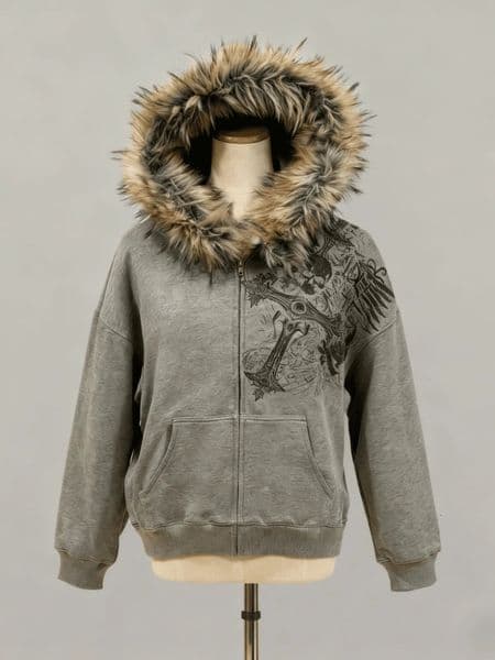 Subculture Vintage Faux Fur Stylish Hoodies Women Casual Zipper Printed Jacket Long Sleeve Sweatshirts Autumn and Winter 251112
