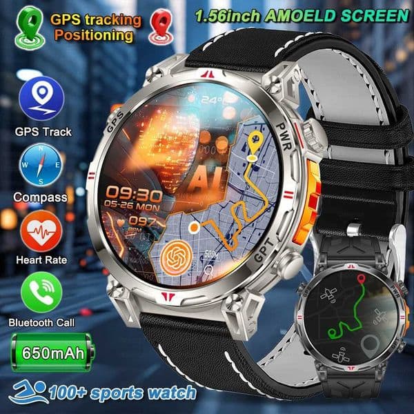 2025 New GPS Smart Watch AMOLED Screen 3ATM Waterproof Fitness tracking Heart Rate BT Call Professional Sports Smartwatch 650MahM251117