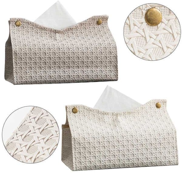 Luxury Leather Tissue Box Household Living Room Tea Table PU Rattan Leather Tissue Box Kitchen Desktop Nordic Napkin Holder Storage Box Y251117