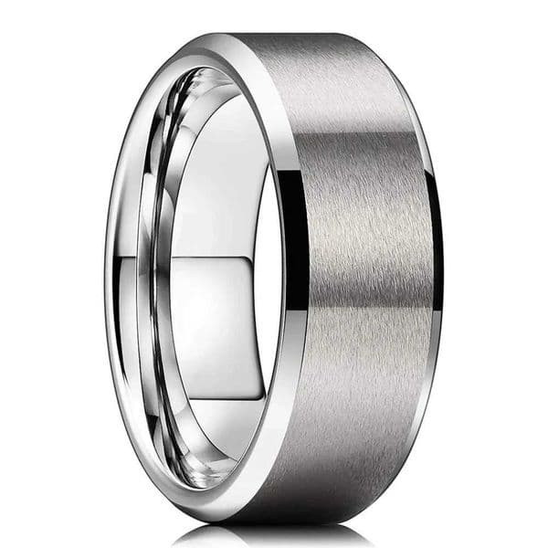Simple 8mm silver stainless steel ring suitable for men women matte finish beveled edge mens wedding rings party jewelry gifts W250417