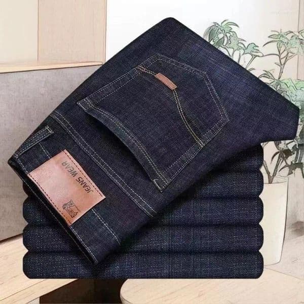 Men's Jeans Business Casual Straight Stretch Fashion Classic Blue Black Work Denim Trousers Male Brand Clothing