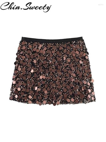 Skirts Sexy Solid Sequined Women Party Skirt Club Elastic Waist Patchwork Min Hip Package Female 2025 Fashion Lady Clothes
