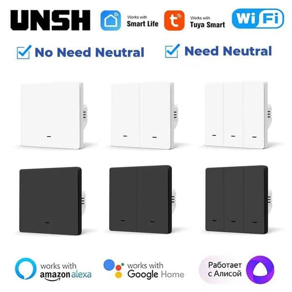 Tuya EU UK Smart WiFi/Zigbee Light Switch Push Button No/With Neutral Wire Switch Smart Life Via Alexa Google Home Yandex AliceW251117